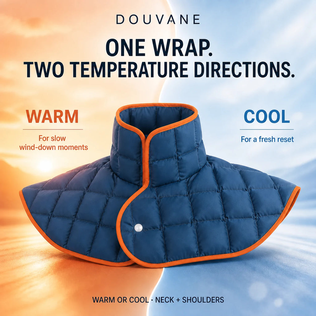 Digital DOUVANE overview presenting warm-or-cool comfort for the neck and shoulders