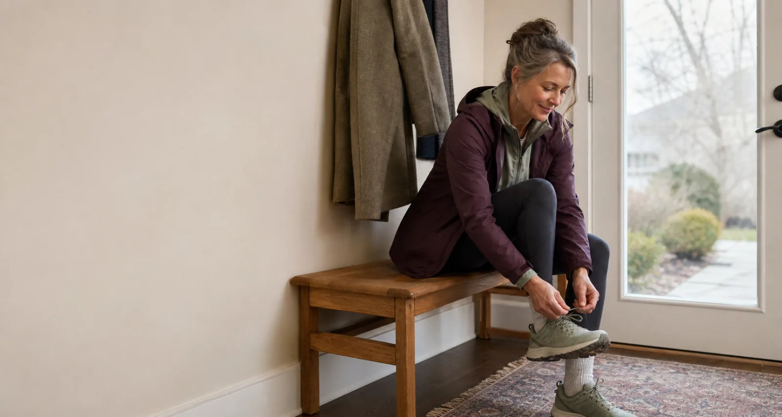 Woman preparing for a walk